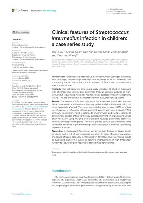 (PDF) Clinical features of Streptococcus intermedius infection in children: a case series study