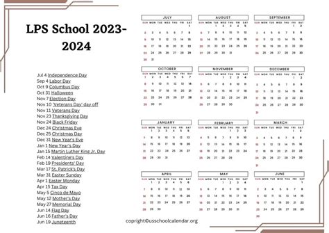 LPS School Calendar with Holidays 23-24 [Lincoln Public Schools]