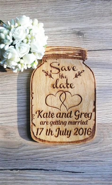 10 Mason Jar Save The Date Magnets Wood Mason Jar Wedding Favor Wooden Magnets Wooden Mason ...