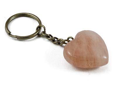 Astroghar Natural Rose Quartz Crystal Heart Shaped Key Chain Key Ring