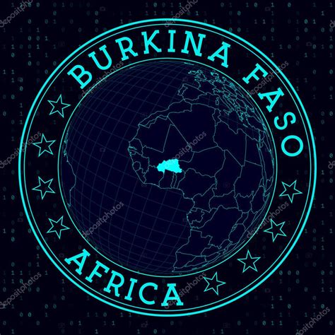 Burkina Faso Round Sign Futuristic Satelite View Of The World Centered