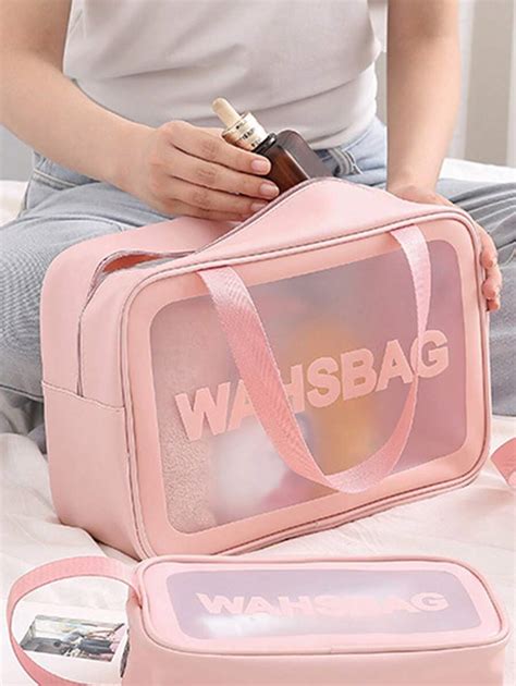 Pieza Bolsa De Maquillaje Impermeable De Pu Con Gr Fico De Letras