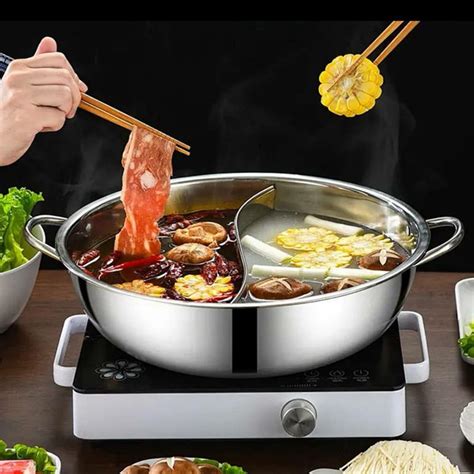 28cm 30cm Divided Hot Pot Stainless Steel Cookware Induction Cooker Fondue Chinese Soup Hotpot