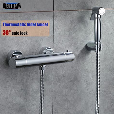 Thermostatic Control Bathroom And Toilet Bidet Faucet Wall Mounted Brass