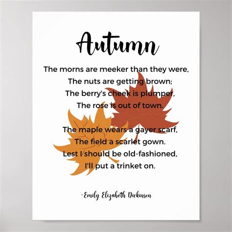 Autumn Poem By Emily Elizabeth Dickinson Poster Zazzle