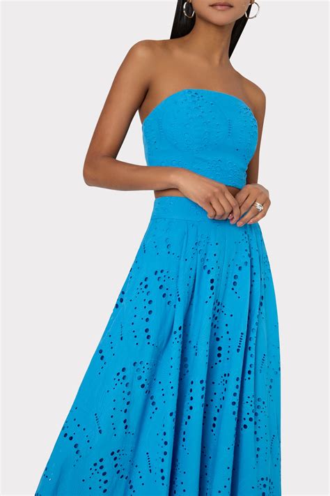 Butterfly Eyelet Strapless Crop Top In Blue Milly