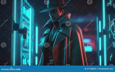 Mysterious Cassette Futurism Detective Digital Art Illustration Generative Ai Stock