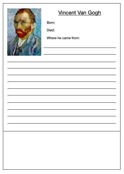 Free Fact File Template Vincent Van Gogh Art Lessons Elementary