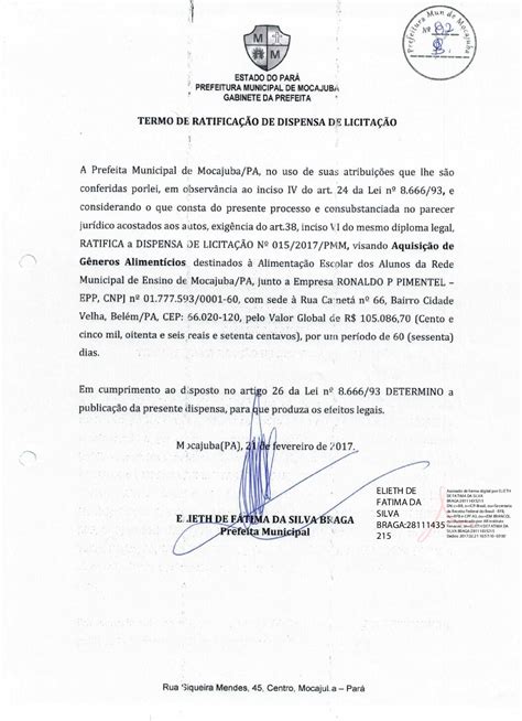 TERMO DE RATIFICAÇÃO Prefeitura Municipal de Mocajuba Gestão 2021 2024