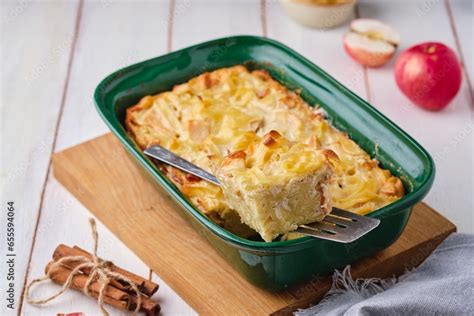 Kugel A Casserole Of Noodles Cottage Cheese Apples And Raisins In A