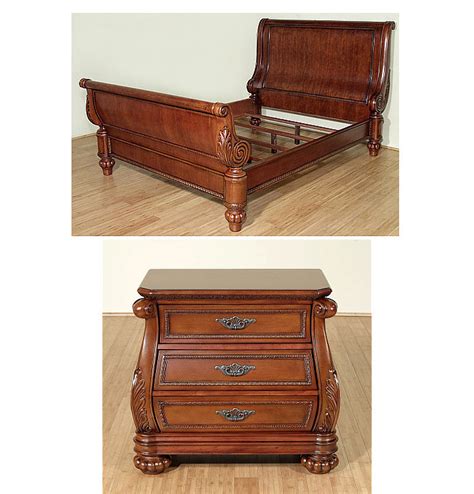 2 Pc Mahogany Queen Sleigh Bed Bedroom Set w/ Nightstand | eBay