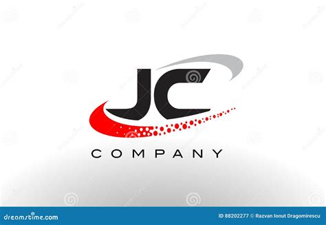 Jc Modern Letter Logo Design With Red Dotted Swoosh Stock Vector