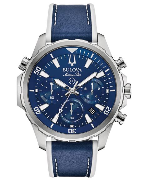 Bulova Men S Chronograph Marine Star Blue Leather Silicone Strap