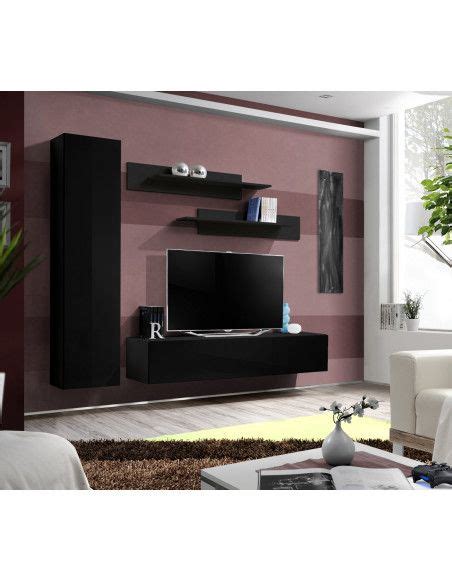 Ensemble Meuble TV Mural Fly I 210 Cm X 190 Cm X 40 Cm Noir