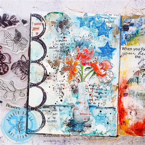 Grungy Art Journal Page With Doodle Flowers Rubber Dance Art Stamps Blog