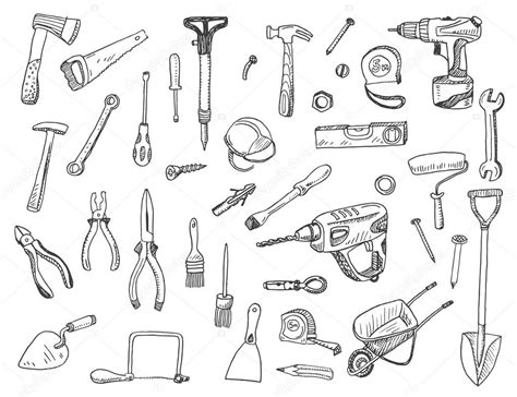 Hand Drawn Set Of Construction Tools Stock Vector Image By ©teploleta 73364609