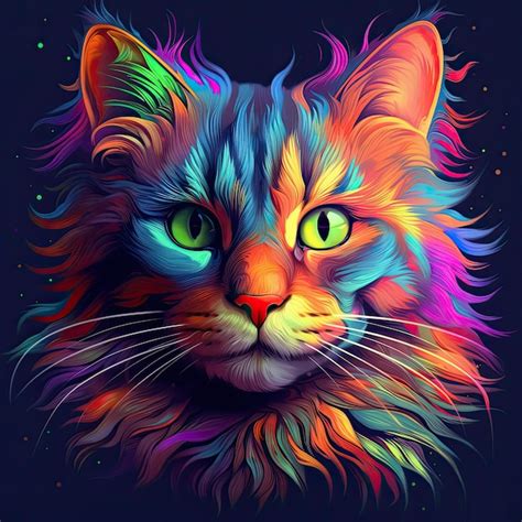 Premium AI Image Colorful Cat Painting With Green Eyes