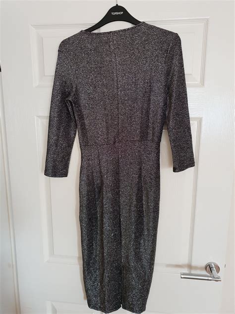 Dorothy Perkins Silver Sparkly Fabric Stretch Twist Midi Dress Size 6