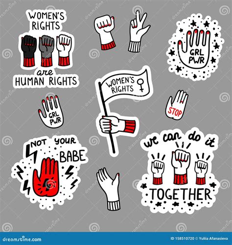 Feminist Stickers Women Empowerment And Girl Activist Colorful Badges Of Female Social