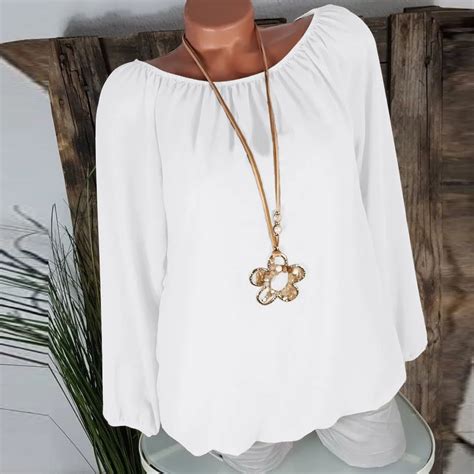 Buy Women Long Sleeve Solid Shirts Casual Loose Tops