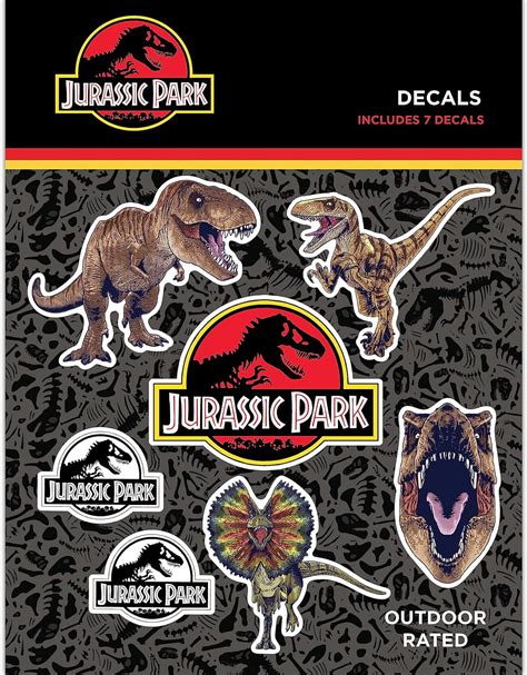 Jurassic Park Licensed Decals Set Of 7 Dinosaurs And Logos Waterproof Vinyl Stickers For Car