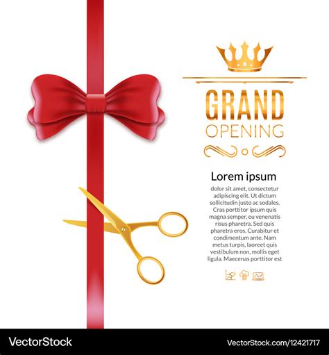 Grand Opening red ribbon and bow Open ceremony Vector Image