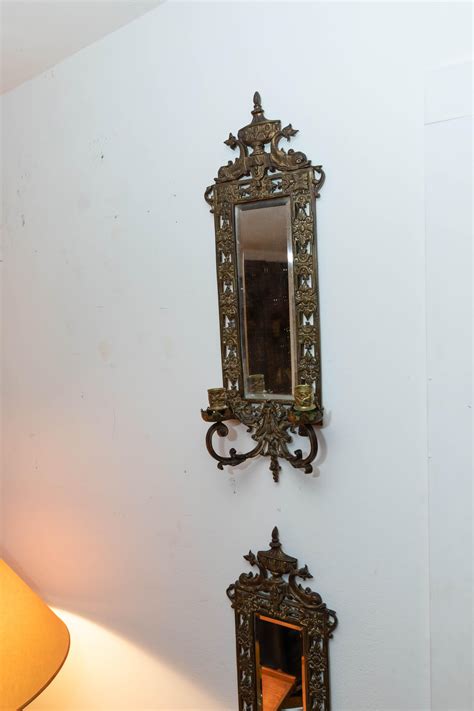 Pair Of Brass Framed Beveled Mirror Sconces For Sale At 1stDibs