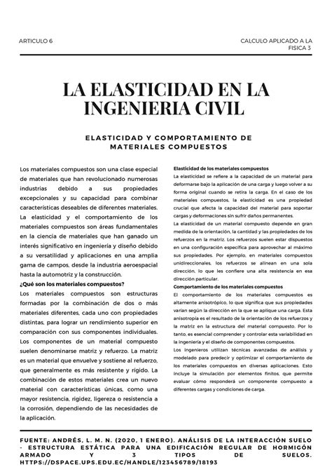 Articulo 6 La Elasticidad En La Ingenieria Civil E L A S T I C I D A D Y C O M P O R T A M I E