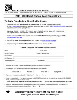 Fillable Online 2019 2020 Direct Stafford Loan Request Form Fax Email