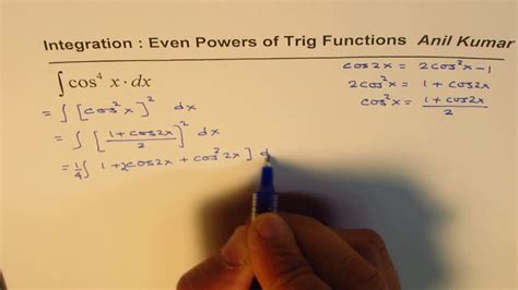 How To Find Integral Of Even Power Of Trigonometric Function Youtube