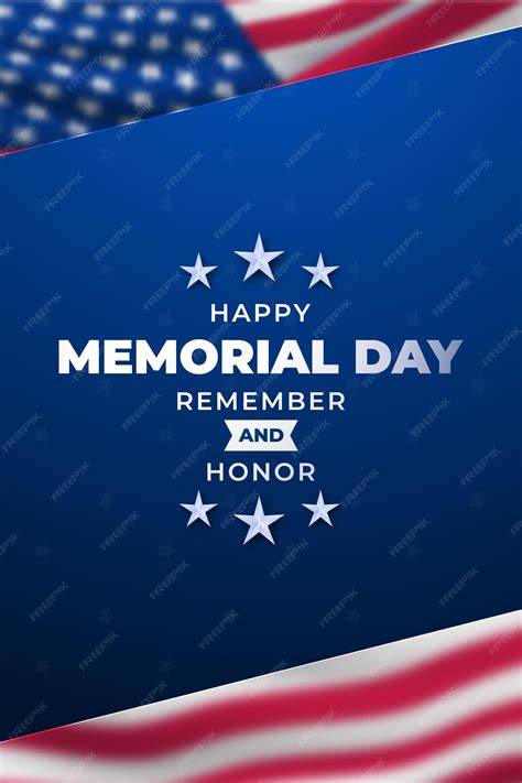 Premium Vector Happy Memorial Day Poster With Text And Blurred American Flag