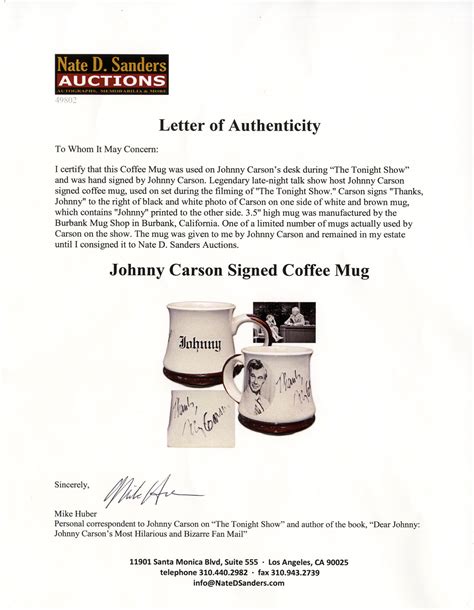 Lot Detail - Johnny Carson Signed Mug Used on His Desk During ''The