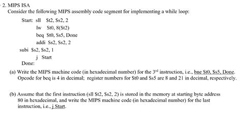 Solved 2 MIPS ISA Consider The Following MIPS Assembly Code Chegg