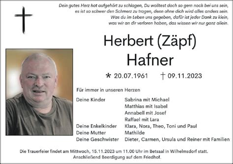 Traueranzeigen Von Herbert Hafner Schwaebische De Trauerportal