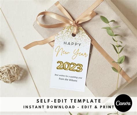 Editable New Year Gift Tag Holiday Gift Tag Template W Gold Etsy