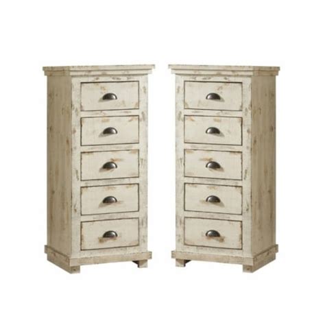 Home Square 5 Drawer Lingerie Chest Set In Distressed White Set Of 2