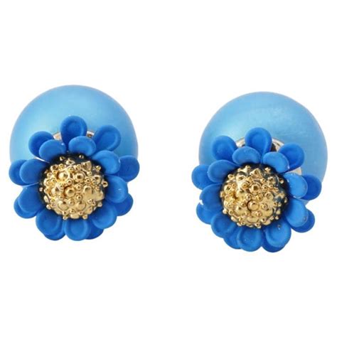 Dior Tribale Mise En Dior Matte Blue Gold Tone Stud Earrings At 1stDibs