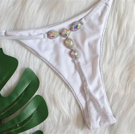 Sexy Swimwear Shiny Holographic Thong Bikini Jewelry Diamond Swimwear