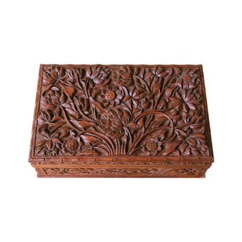 Vintage Refurbished Kashmir Carved Walnut Jewellery Box Jb