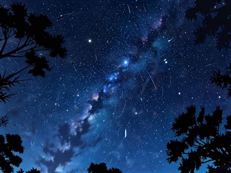 A Star Filled Night Sky With A Star And Trees Premium Ai Generated Image