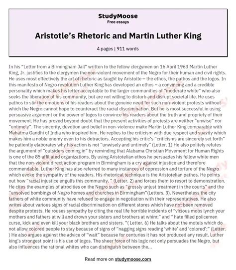 Aristotles Rhetoric And Martin Luther King Free Essay Example