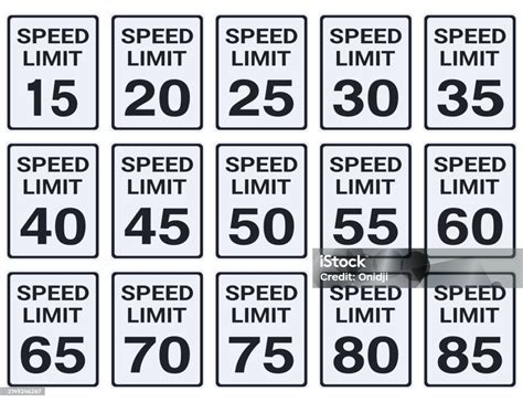 Collection Of Usa Speed Limit Signs Stock Illustration - Download Image ...