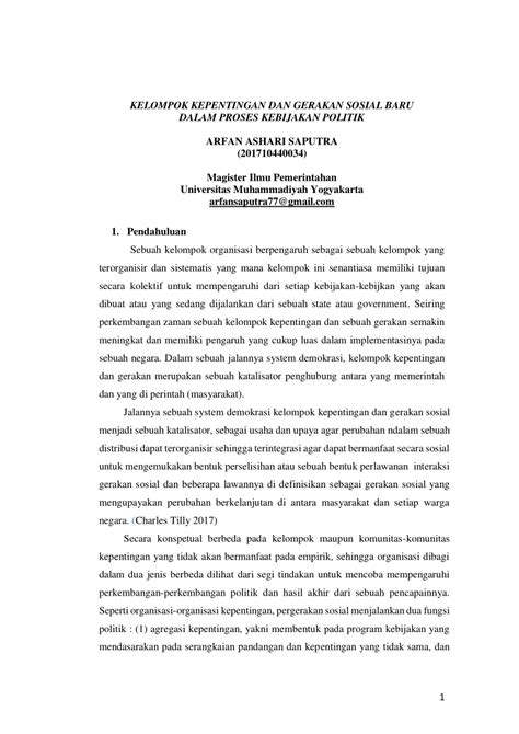 PDF KELOMPOK KEPENTINGAN DAN GERAKAN SOSIAL BARU DALAM PROSES