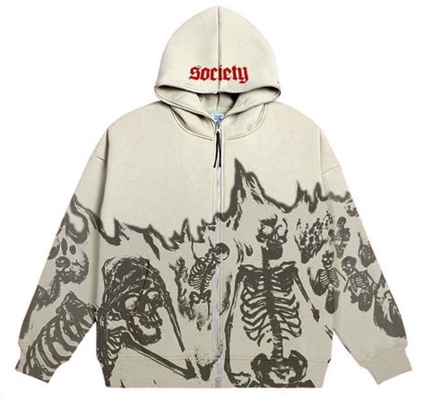 Vintage Printed Zip Up Hoodie Printed Hoodie Men Grunge Jacket Clothes