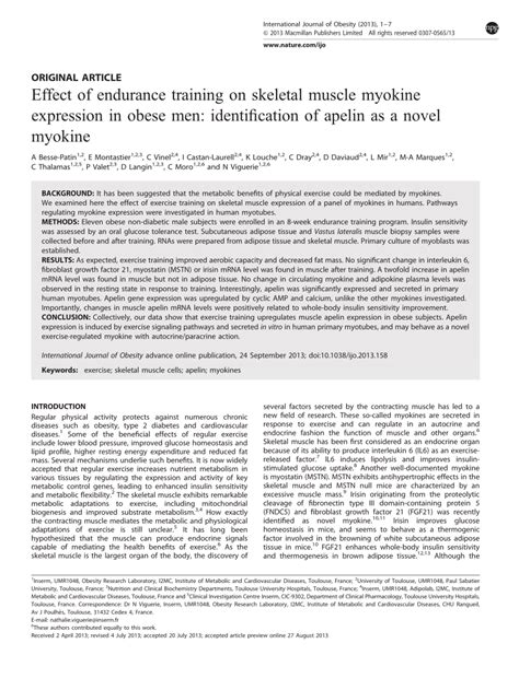 Pdf Effect Of Endurance Training On Skeletal Muscle Myokine