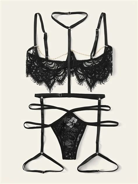 Sexy Lace Lingerie Set Backless And Hollowed Out Three Point Set For Women Temu