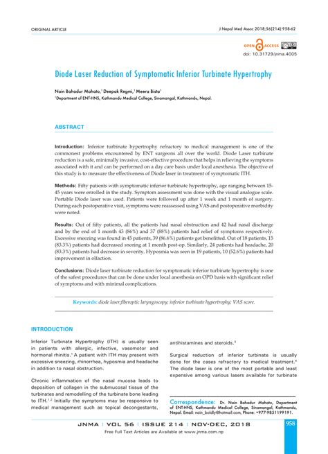 Pdf Diode Laser Reduction Of Symptomatic Inferior Turbinate Hypertrophy