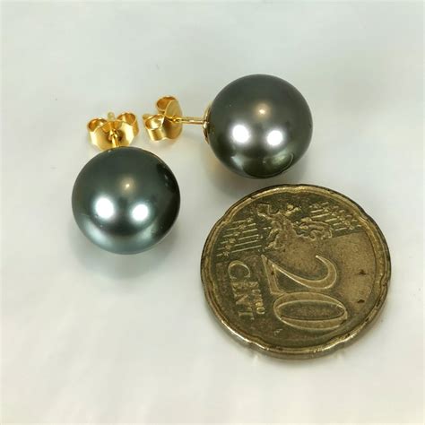 No Reserve Price Big Tahitian pearls RD Ø 12 8 mm 18 carats Or