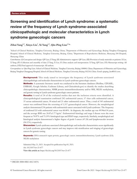 Pdf Screening And Identification Of Lynch Syndrome A Systematic