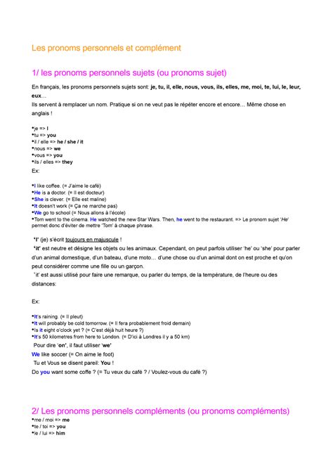 Pronom Personnel En Anglais Les Pronoms Personnels Et Compl Ment